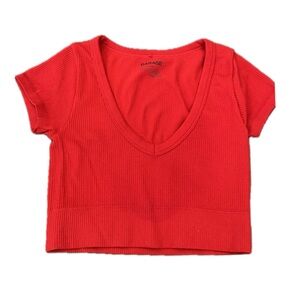 Garage Red Ribbed V-Neck Crop Top
